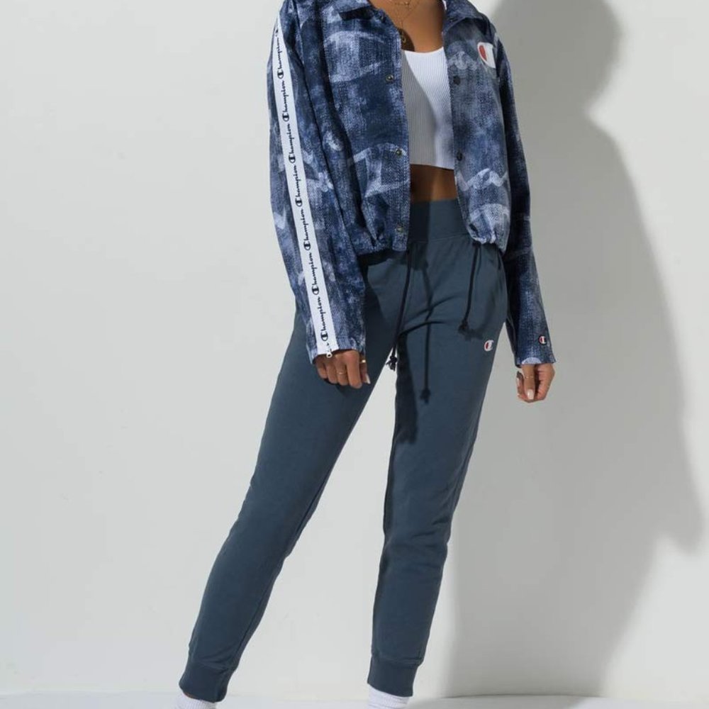 Champion Cropped Coachs Jacket Logo Denim Indigo